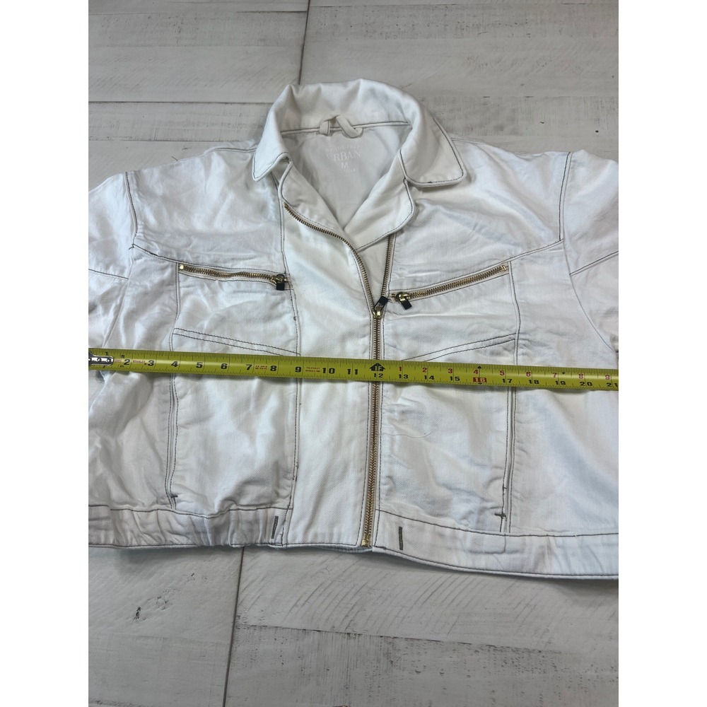 Free People We The Free Urban Moto Jacket White Denim Cropped Zip Up Medium - Picture 5 of 8